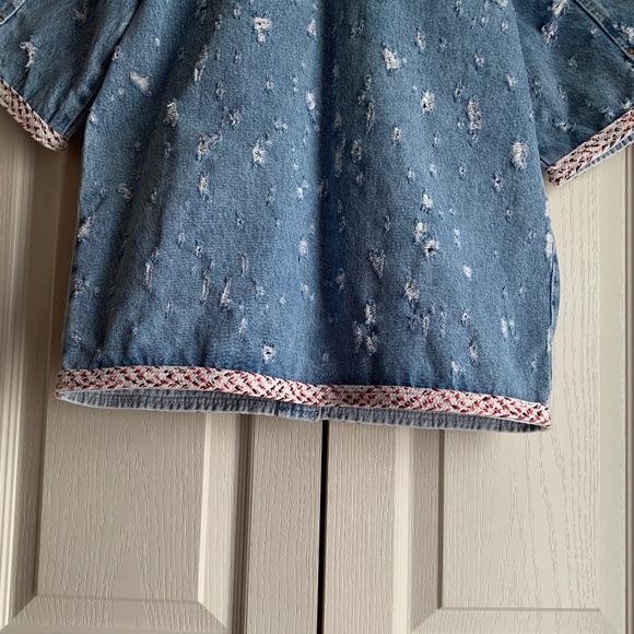 Sandro Distressed Short-Sleeve Denim Jacket - Picture 9 of 15